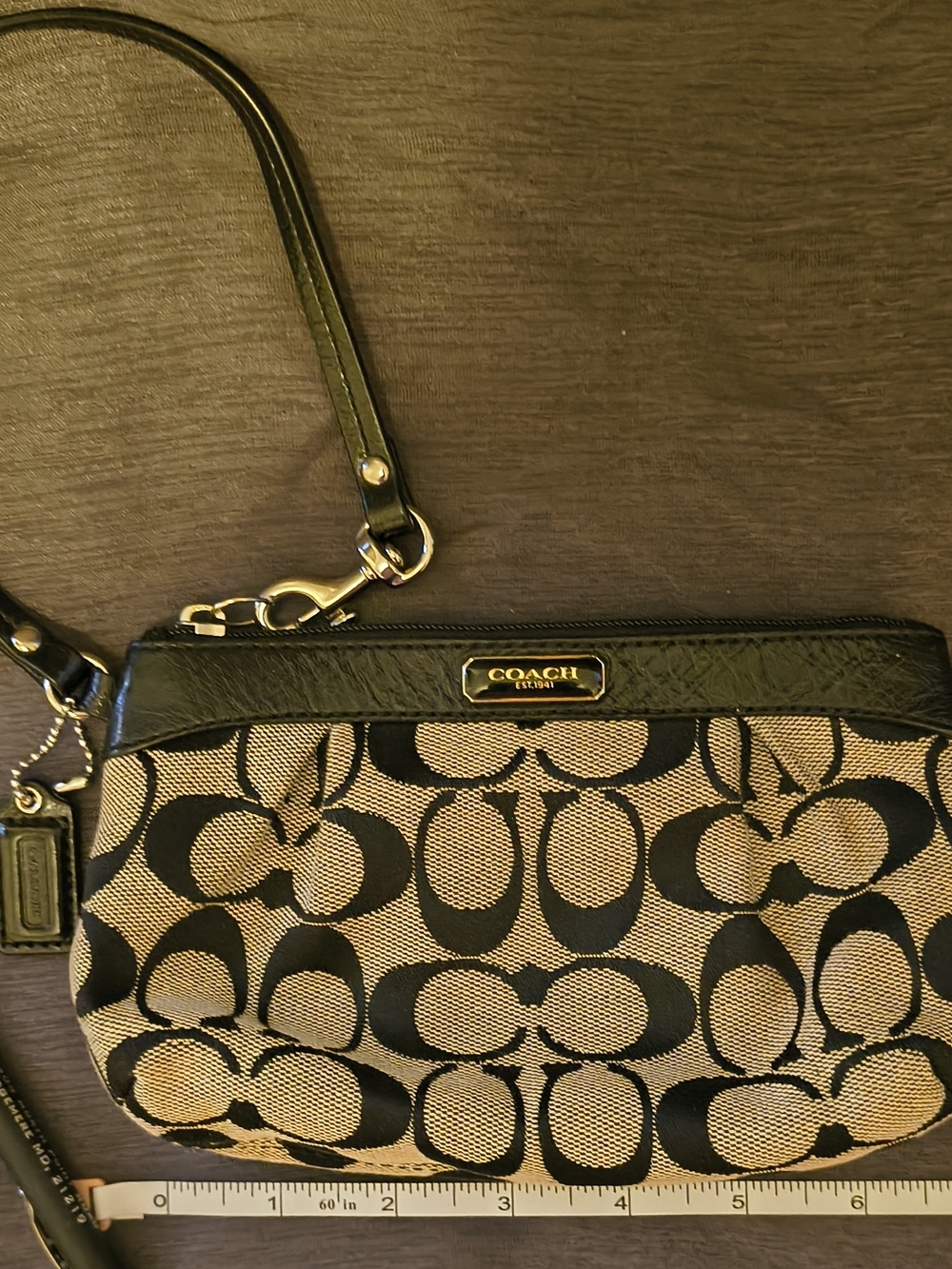 Coach Signature Canvas Wristlet - Black & Tan